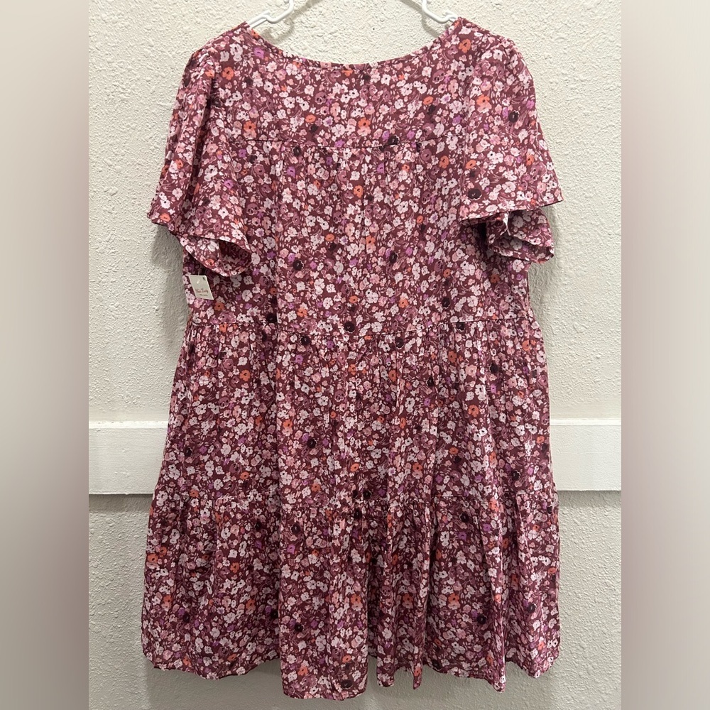 Lucky Brand Floral Printed Tiered Mini Dress in Mauve Multi NEW XL - Picture 9 of 10